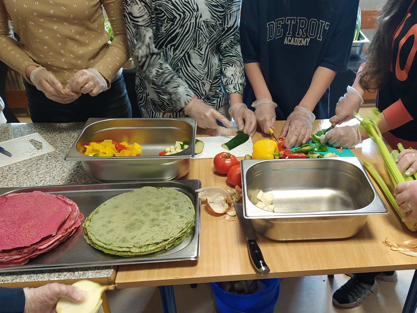 Children prepare food.