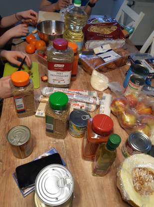 Table with ingredients for cooking.